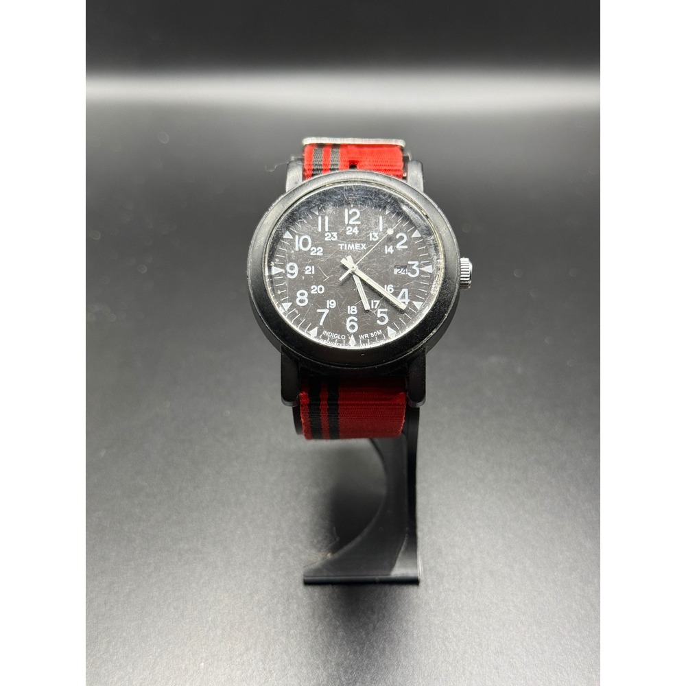 Timex Camper Indiglo Quartz Watch Black Dial Red NATO Strap